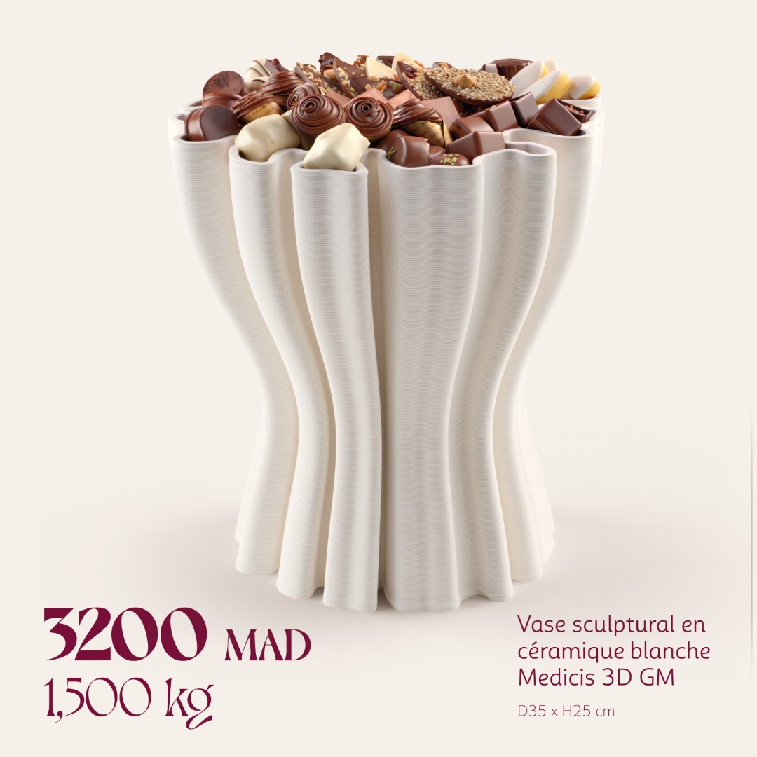 Vase sculptural en céramique blanche Medicis 3D